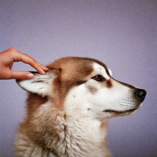 A dog's ear lifted gently for cleaning